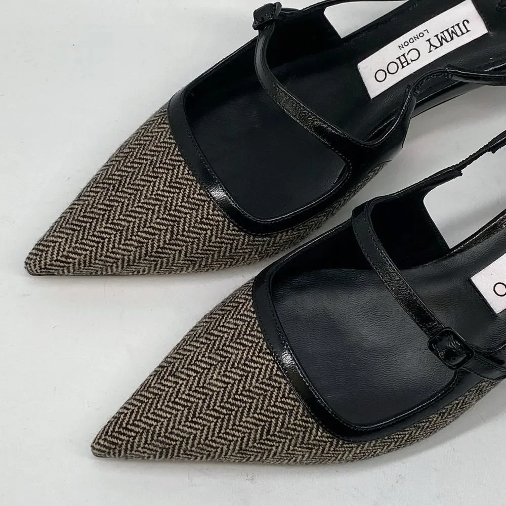 Jimmy Choo Didi 45MM Herringbone Slingback Pumps size 39